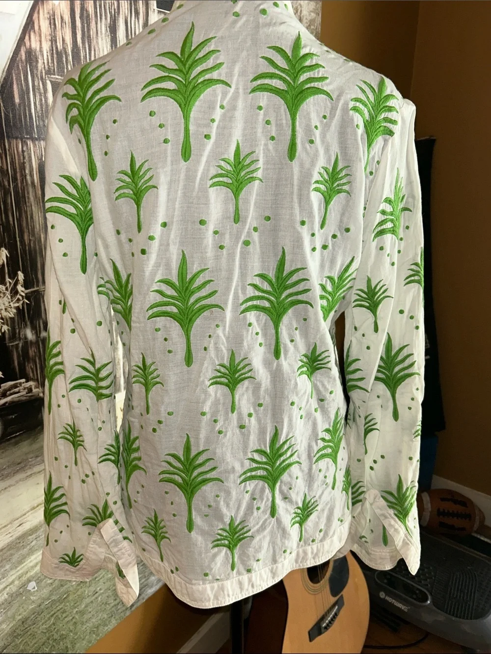 Tory Burch White Tunic with Green Botanical Motif